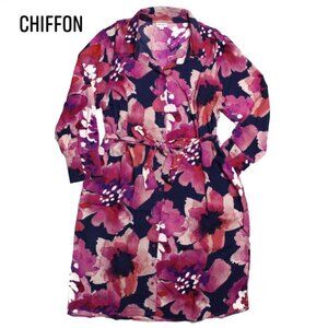 NEW w/ Tags Lularoe Ellie Shirt Dress Blue Floral Pink Full Button NWT